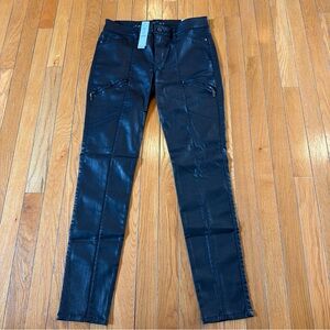 New NWT White House Black Market Coated Skinny Black Pants Sz 6 R 6R Zippers